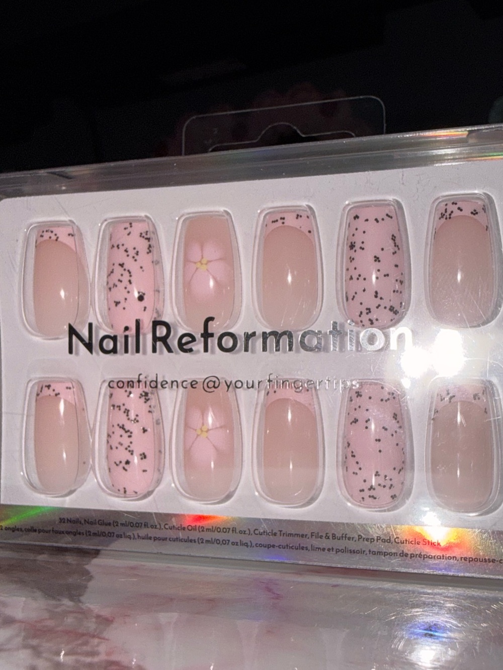 Nail Reformation Pink Floral & Speckle French Tip Press-On Nails